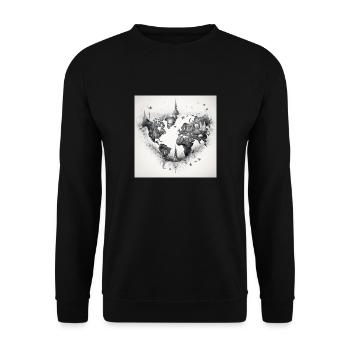 world map black and withe - Unisex Pullover - Schwarz - Vorne - Alina (178cm) & Michal (187cm)