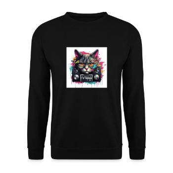 Music Cat - Unisex Pullover - Schwarz - Vorne - Alina (178cm) & Michal (187cm)