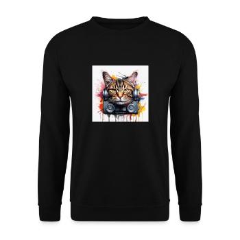 Music Cat with Graffiti - Unisex Pullover - Schwarz - Vorne - Alina (178cm) & Michal (187cm)