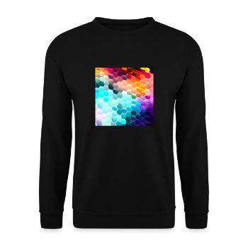 Bunter Hexagon-Rausch - Unisex Pullover - Schwarz - Vorne - Alina (178cm) & Michal (187cm)