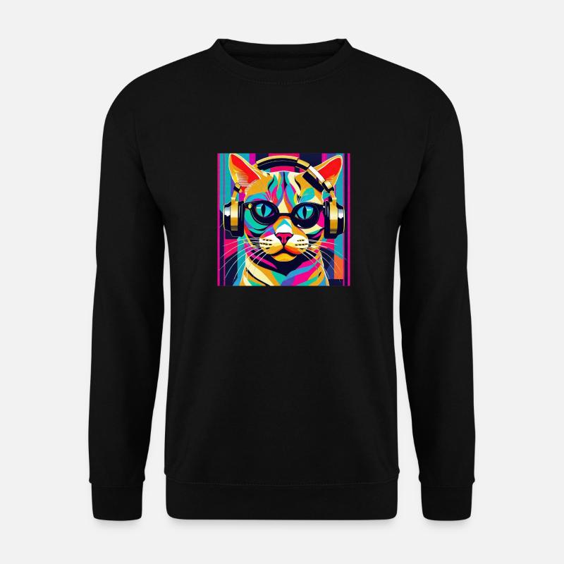 Katze Headphones, Miezekatze Miau Geschenk - Unisex Pullover - Schwarz