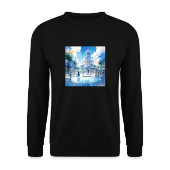 Genieße deine Stadt von Morgen - Unisex Pullover - Schwarz - Vorne - Alina (178cm) & Michal (187cm)