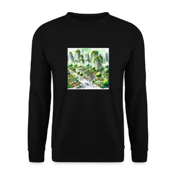 Aquarell-Öko-Stadt - Unisex Pullover - Schwarz - Vorne - Alina (178cm) & Michal (187cm)