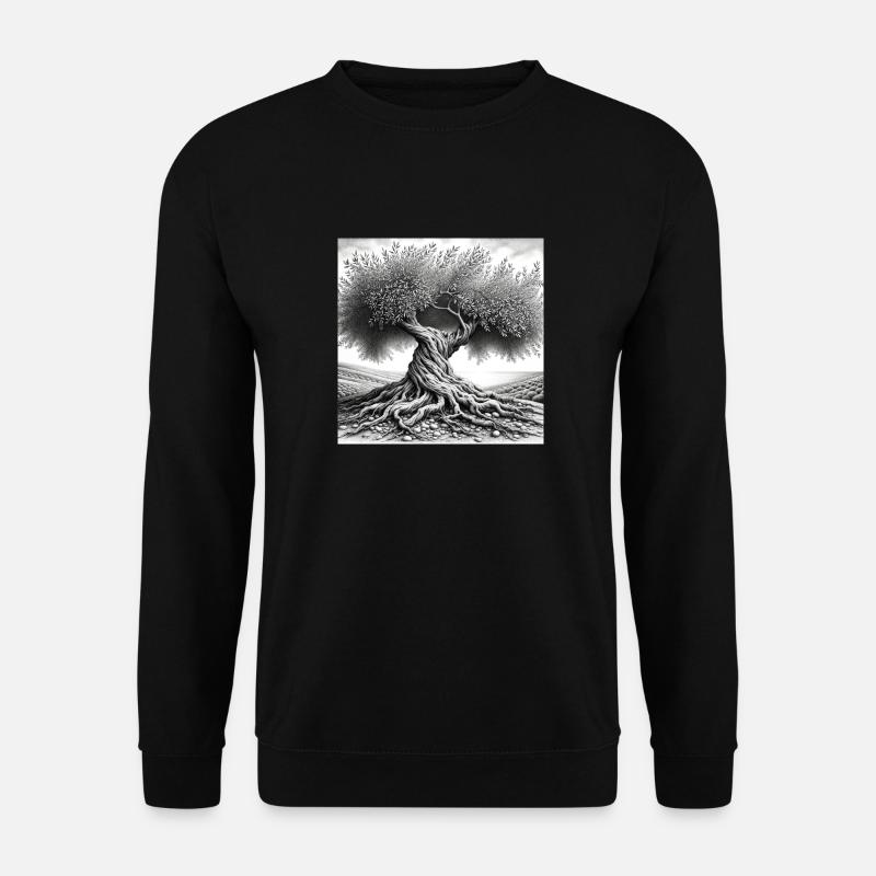 Zeichnung eines Olivenbaums - Unisex Pullover - Schwarz