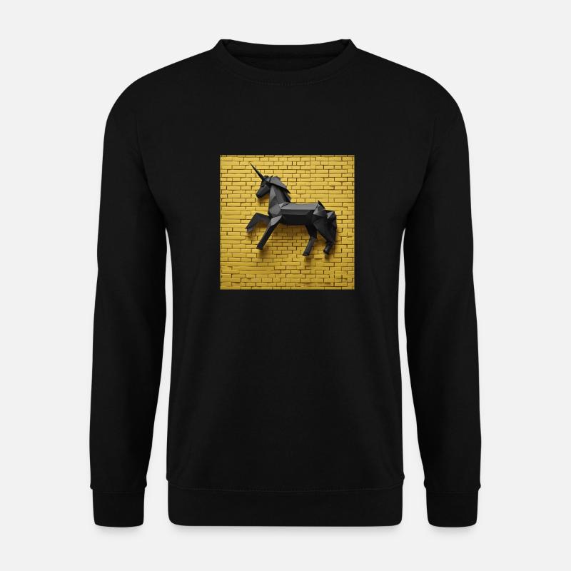 Schwarzes Einhorn vor gelber Wand - Unisex Pullover - Schwarz