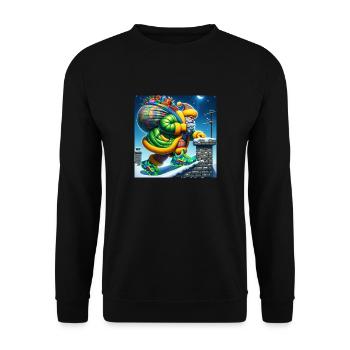 Sportliche Weihnachtsmann-Schornstein-Challenge! - Unisex Pullover - Schwarz - Vorne - Alina (178cm) & Michal (187cm)