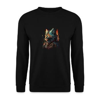 Eine Fantasy-Kriegerkatze - Unisex Pullover - Schwarz - Vorne - Alina (178cm) & Michal (187cm)