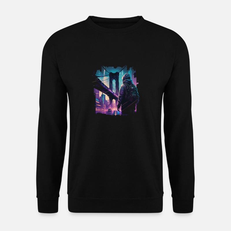 Brooklyn Bridge Cyberpunk - Unisex Pullover - Schwarz