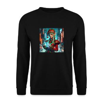 Cyberpunk Weihnachtselfe - Unisex Pullover - Schwarz - Vorne - Alina (178cm) & Michal (187cm)