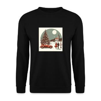 Church with fir tree in winter - Unisex Sweatshirt - black - Front - Alina (178cm) & Michal (187cm)