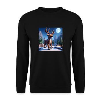 Pixel Rentier, Elch im Winterwald zu Weihnachten - Unisex Pullover - Schwarz - Vorne - Alina (178cm) & Michal (187cm)