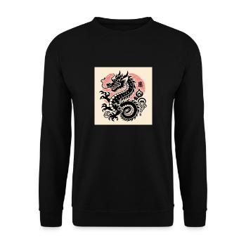 Japanischer Holzschnitt Drache – Traditionelle mythische Kunst - Unisex Pullover - Schwarz - Vorne - Alina (178cm) & Michal (187cm)