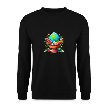Die Erde in einem Eierglas mit Blumen drumherum - Unisex Pullover - Schwarz - Vorne - Alina (178cm) & Michal (187cm)