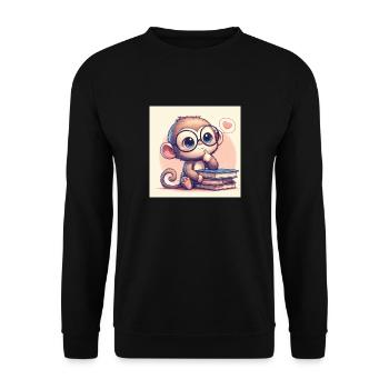 Affe nachdenklich - Unisex Pullover - Schwarz - Vorne - Alina (178cm) & Michal (187cm)