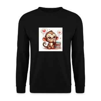 Affe mit Buch - Unisex Pullover - Schwarz - Vorne - Alina (178cm) & Michal (187cm)