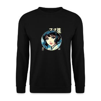 Sakura Serenity Elegante Japanerin - Unisex Pullover - Schwarz - Vorne - Alina (178cm) & Michal (187cm)
