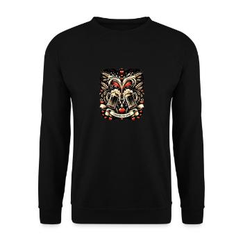 Herz & Hopfen: Prost auf die Liebe - Unisex Pullover - Schwarz - Vorne - Alina (178cm) & Michal (187cm)