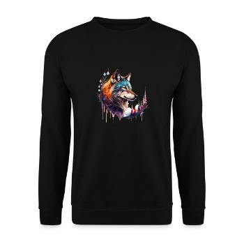 Wolfsglanz: Majestätischer Wolfskopf - Unisex Pullover - Schwarz - Vorne - Alina (178cm) & Michal (187cm)