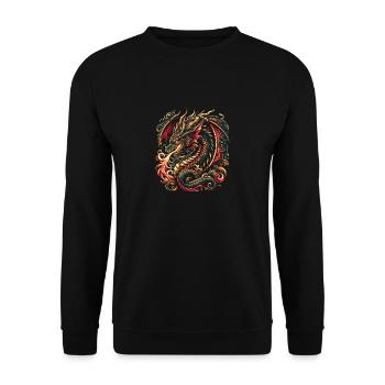 Smaragdgrüner Inferno-Drache - Unisex Pullover - Schwarz - Vorne - Alina (178cm) & Michal (187cm)