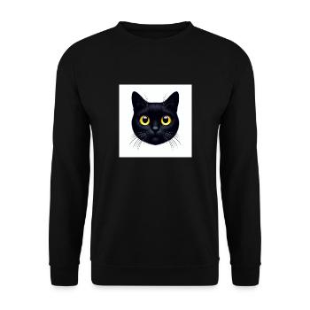 Süsse schwarze Katze mit grossen gelben Augen - Unisex Pullover - Schwarz - Vorne - Alina (178cm) & Michal (187cm)