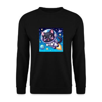 Cute space cat with jetpack in space - Unisex Sweatshirt - black - Front - Alina (178cm) & Michal (187cm)