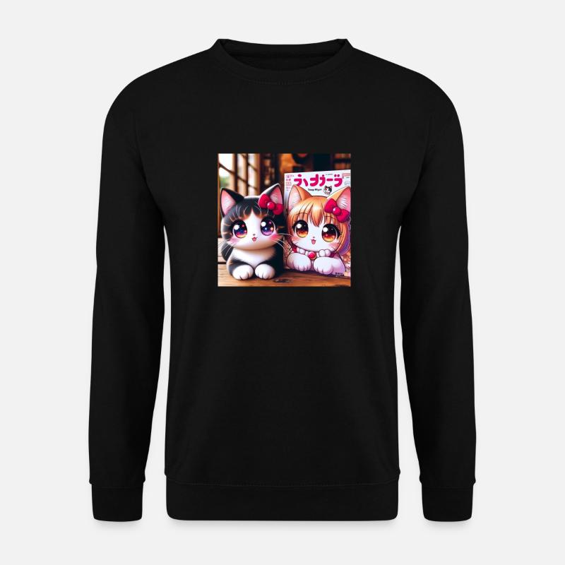 Manga Katze - Unisex Pullover - Schwarz