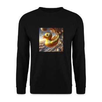 Golden Bath Duck in Hyperrealism Risograph - Unisex Sweatshirt - black - Front - Alina (178cm) & Michal (187cm)