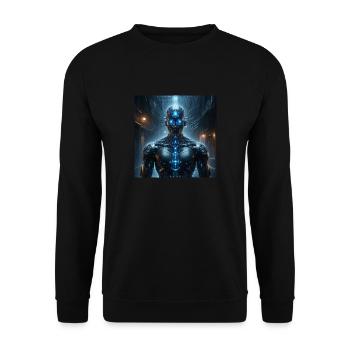 Cyborg with blue eyes on black background - Unisex Sweatshirt - black - Front - Alina (178cm) & Michal (187cm)
