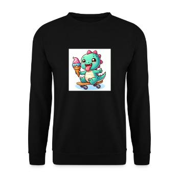 Sweet Dino grün mit Eiswaffel auf Skateboard - Unisex Sweatshirt - black - Front - Alina (178cm) & Michal (187cm)