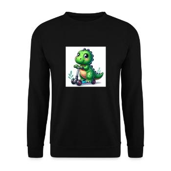 Green dinosaur on a scooter - Unisex Sweatshirt - black - Front - Alina (178cm) & Michal (187cm)