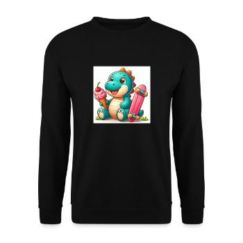 Dino turquoise avec cornet de crème glacée et planche à roulettes - Sweat-shirt Unisexe - noir - Devant - Alina (178cm) & Michal (187cm)