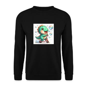 Dino with soap bubbles on a scooter - Unisex Sweatshirt - black - Front - Alina (178cm) & Michal (187cm)