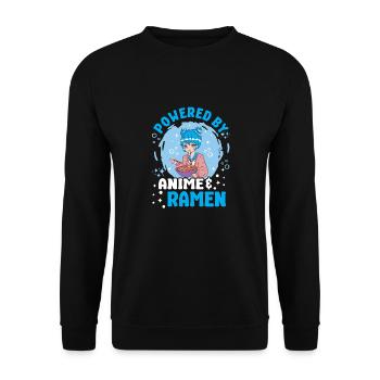Pwered By Anime Ramen Japanese Anime Manga Otaku - Unisex Sweatshirt - black - Front - Alina (178cm) & Michal (187cm)