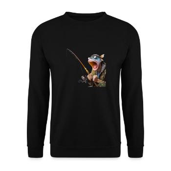 Verrückter Angler - Unisex Pullover - Schwarz - Vorne - Alina (178cm) & Michal (187cm)
