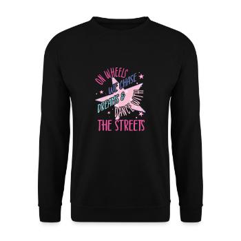 Rollerskater Party On Wheels We Chase Gifts - Unisex Pullover - Schwarz - Vorne - Alina (178cm) & Michal (187cm)