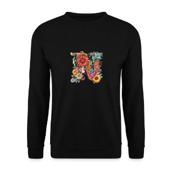 Florales N Buchstabe N mit Blumen - Unisex Pullover - Schwarz - Vorne - Alina (178cm) & Michal (187cm)