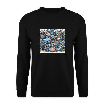 Design mit Schiffen - Unisex Pullover - Schwarz - Vorne - Alina (178cm) & Michal (187cm)