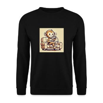 Entspannter Affe – KI-Design - Unisex Pullover - Schwarz - Vorne - Alina (178cm) & Michal (187cm)
