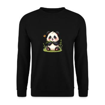 Cute cartoon panda with bamboo and butterfly - Unisex Sweatshirt - black - Front - Alina (178cm) & Michal (187cm)