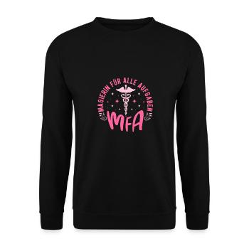 MFA Macherin Medizinische Fachangestellte - Unisex Pullover - Schwarz - Vorne - Alina (178cm) & Michal (187cm)
