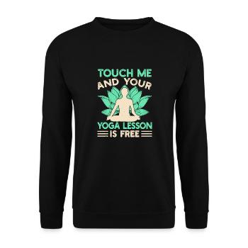 Yoga Touch Me & Your Yoga Lesson Free Funny Yoga - Unisex Pullover - Schwarz - Vorne - Alina (178cm) & Michal (187cm)