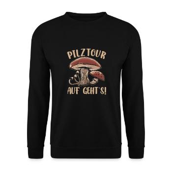 Pilzsuche Pilztour Auf Geht´s Pilz-Sammler - Unisex Pullover - Schwarz - Vorne - Alina (178cm) & Michal (187cm)