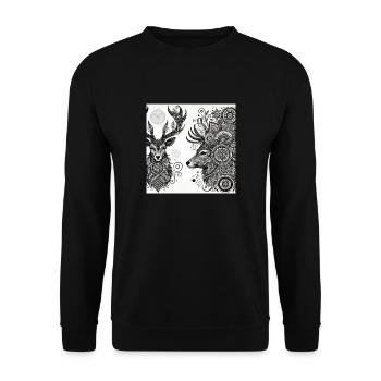 Hirsch II - Unisex Pullover - Schwarz - Vorne - Alina (178cm) & Michal (187cm)