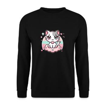 Chat de style kawaii - Sweat-shirt Unisexe - noir - Devant - Alina (178cm) & Michal (187cm)
