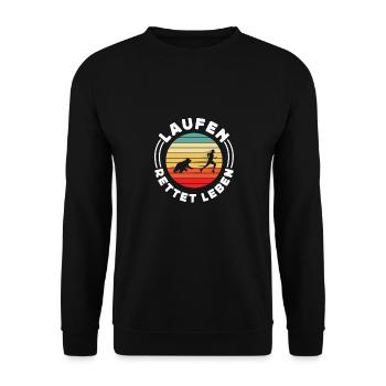 Laufen Rettet Leben - Retro Lustige Sportler - Unisex Pullover - Schwarz - Vorne - Alina (178cm) & Michal (187cm)