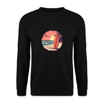 Retro Surf Vibes – Endloser Sommer - Unisex Pullover - Schwarz - Vorne - Alina (178cm) & Michal (187cm)