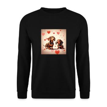 Liebevolle Dackel - Unisex Pullover - Schwarz - Vorne - Alina (178cm) & Michal (187cm)