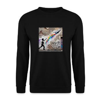 Kein Banksy - Flug der Fantasie - Unisex Pullover - Schwarz - Vorne - Alina (178cm) & Michal (187cm)