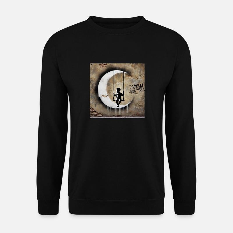 Kein Banksy - Schaukeln mit dem Mond - Unisex Pullover - Schwarz