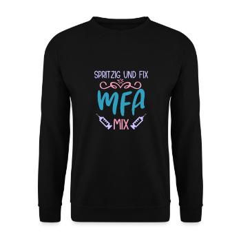 MFA Spritzig & Fix Medizinische Fachangestellte - Unisex Pullover - Schwarz - Vorne - Alina (178cm) & Michal (187cm)